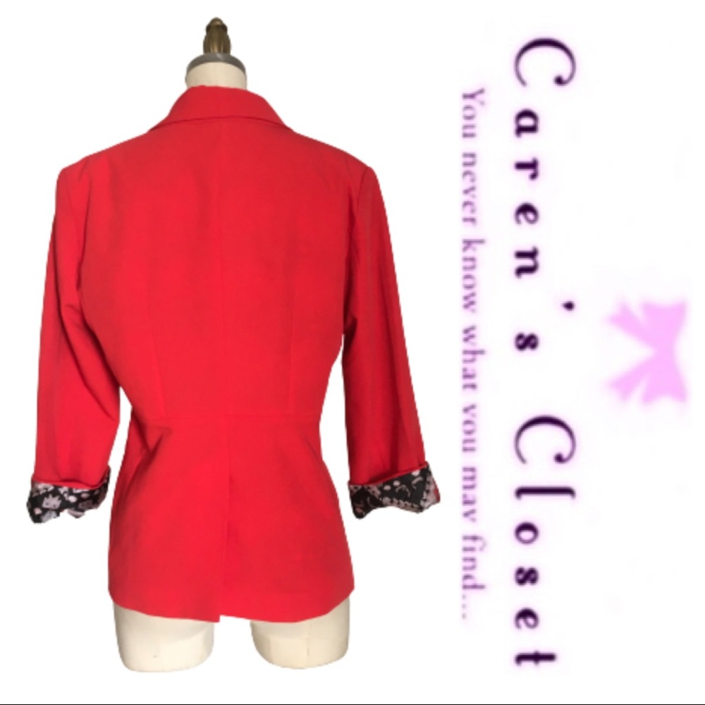 Cynthia Rowley Bright Orange & Print Lined Blazer Jacket - Picture 5 of 8